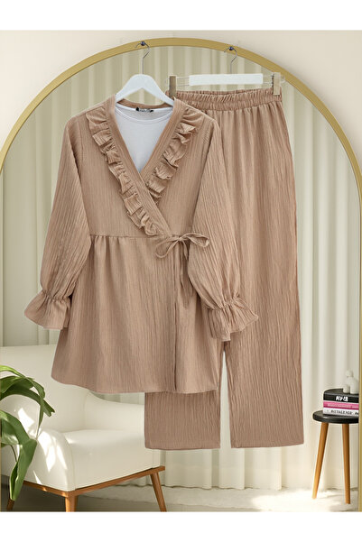 HİJABAYA Σετ κιμονό με λάστιχο στο μανίκι, βολάν στο μπροστινό μέρος και κορδόνια