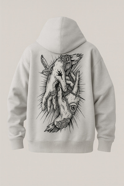 CLASSY.MODA سترة رياضية كبيرة الحجم بقلنسوة وجيب على شكل كنغر، مطبوعة برسومات...