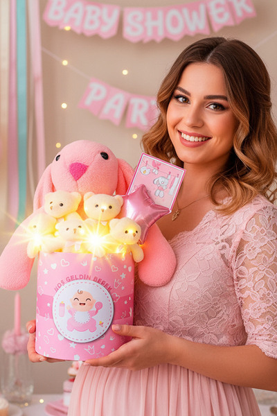 Solemia Babyshower Hediyesi LED Işıklı Peluş Ayıcık Buketi - Uyku Arkadaşı Ta...