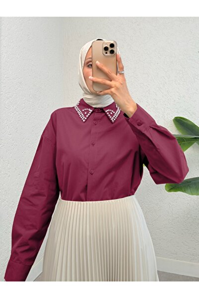 HİJABAYA Φαρδύ πουκάμισο με κουμπιά και λεπτομέρεια από πέτρα στο λαιμό