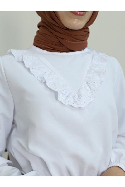 HİJABAYA Güpürlü Beli Büzgülü Poplin Bluz