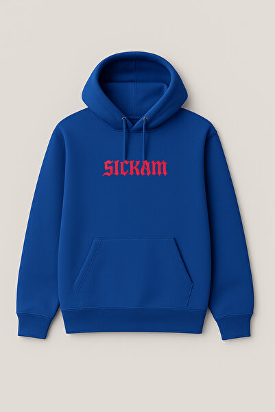 classy moda Hanorac oversize cu glugă și buzunar cangur, cu text SICKAM în fa...