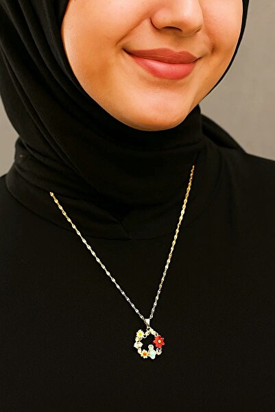 Satış Diyarı Daisy Figured Zircon Stone Gold Color Chain Women's Necklace Non...