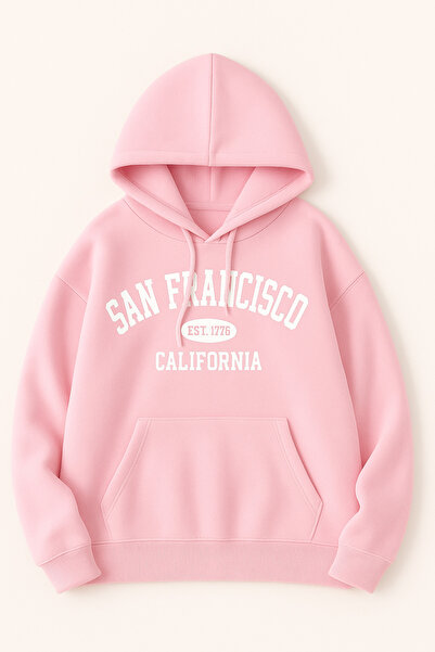 CLASSY.MODA سترة رياضية فضفاضة بقلنسوة وجيب كنغر مع كتابة سان فرانسيسكو كاليفورنيا على الجهة الأمامية، مريحة للارتداء اليومي