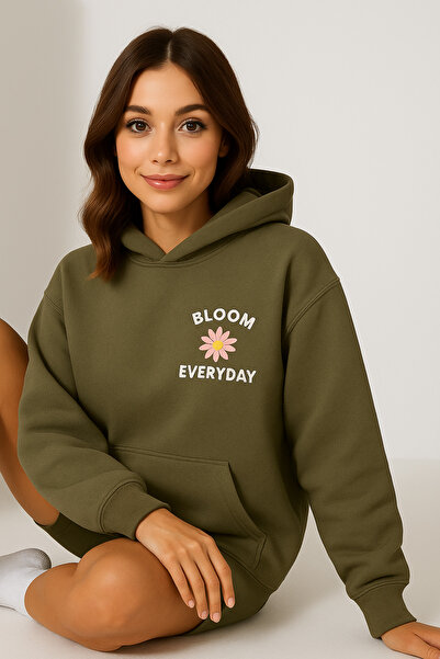 classy moda سترة نسائية كبيرة الحجم بقلنسوة وجيب كنغر مطبوع عليها زهور BLOOM ...