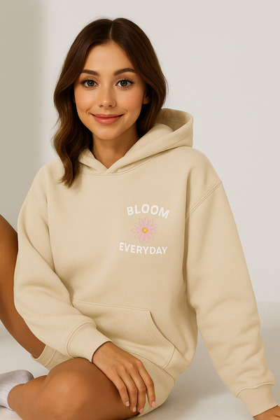 CLASSY.MODA Γυναικείο φούτερ με κουκούλα και τσέπη καγκουρό Oversize μπροστά ...