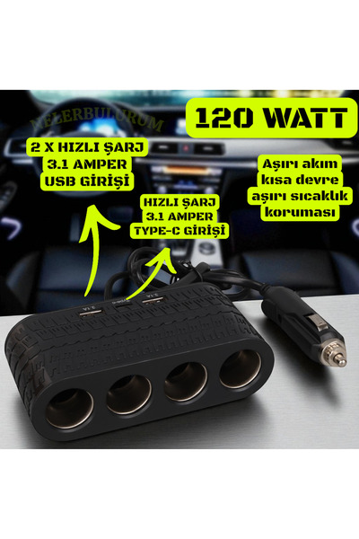nelerbulurum TÜM ARAÇLARA UYUMLU HIZLI ŞARJ ( ÇİFT USB VE TYPE-C GİRİŞLİ ) 12...