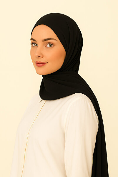 Merve Nayir Modest Clothing Combed Cotton Shawl Jersey Lycra Shawl Hijab Black