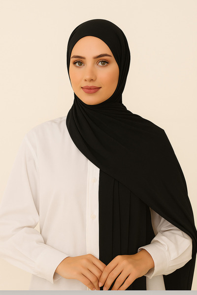 Merve Nayir Modest Clothing Combed Cotton Shawl Jersey Lycra Shawl Hijab Black