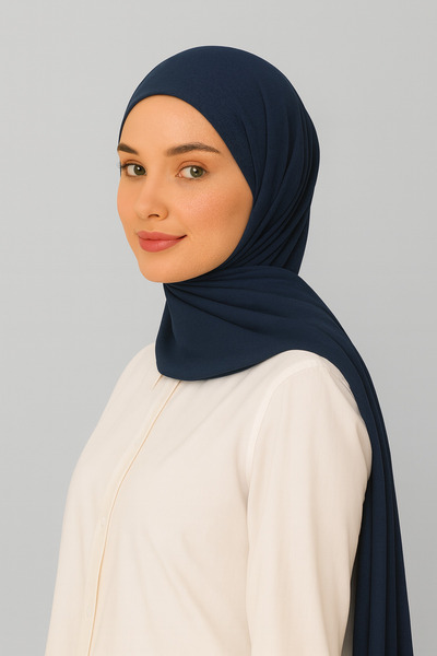 Merve Nayir Hijab Shawl Jersey Lycra Shawl Hijab Navy Blue