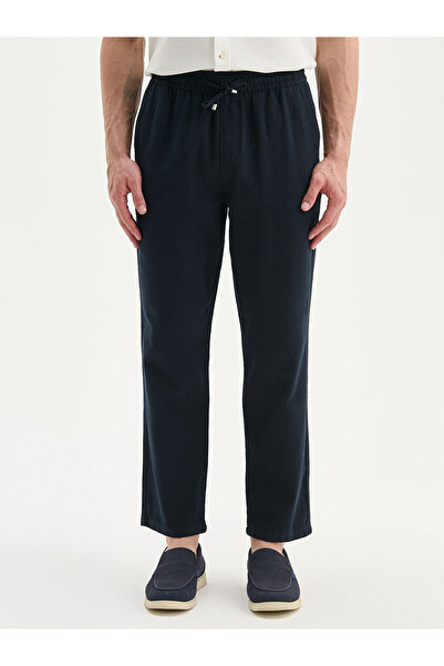 LC Waikiki Navy Blue Standard Fit Linen Look Men's Trousers