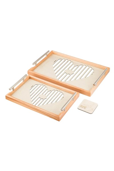 ORIAN 2-piece wooden tray set with metal handles, decorative base and clear acrylic insulating layer