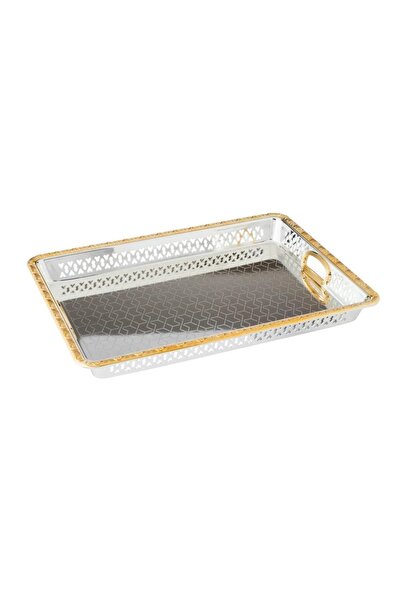 ORIAN صينية تقديم مستطيلة معدنية باللونين الفضي والذهبي