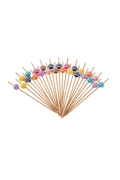 ORIAN Date sticks and wooden jewelry with colored beaded handle, 25 pieces