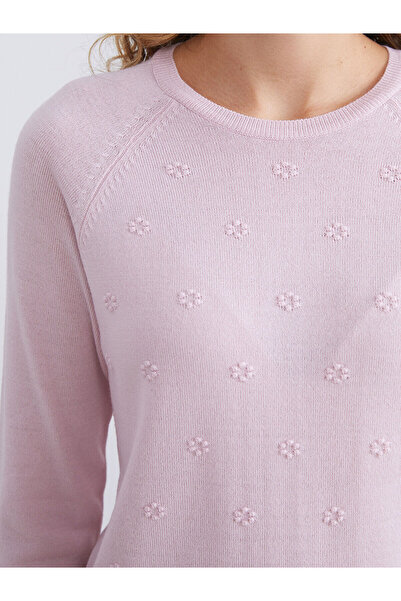 LC Waikiki LCWAIKIKI Pulover de tricotaj pentru femei, cu decolteu clasic, floral (W5)