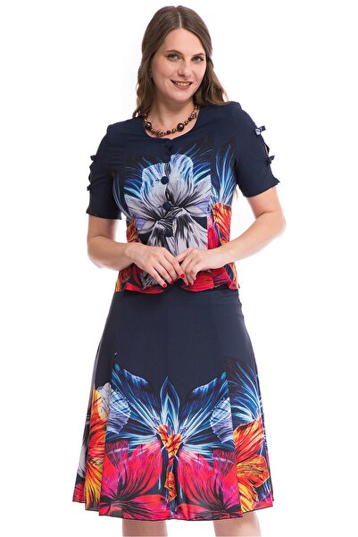 AD Fashion Compleu elegant de vara cu sacou si fusta imprimate floral pe fond...