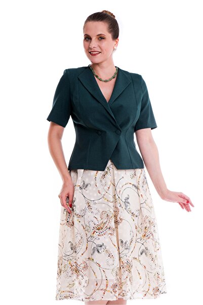 AD Fashion Compleu elegant de vara cu sacou verde inchis uni si fusta in pliu...