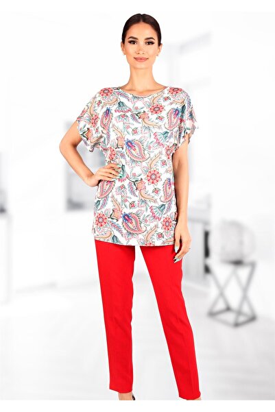 AD Fashion Compleu elegant de vara cu bluza imprimata multicolor si pantalon ...