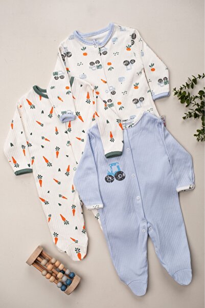 DEFNE LİNA BABY Baby Patterned Seasonal Cotton Newborn 3-6-9 Months 3-Piece Clothing Jumpsuit Set Sleeping Bag