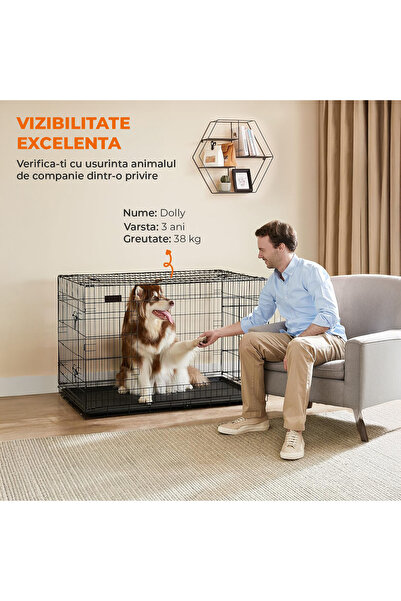 Elindor ® Cușcă pliabilă pentru animale de companie, potrivită pentru animale de companie de mărime medie, mare și extra mare, 122 × 74,5 × 80,5 cm, neagră