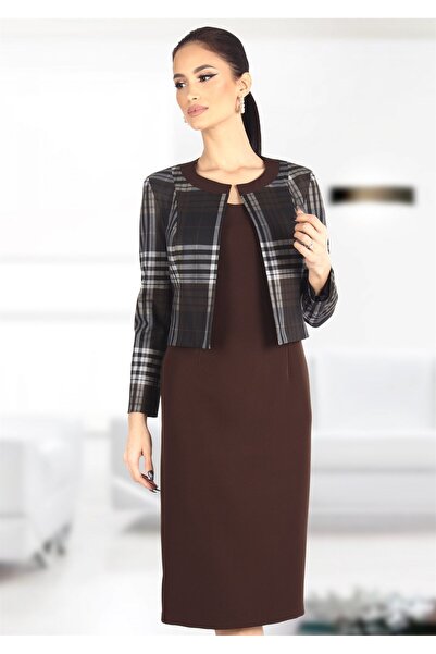 AD Fashion Costum office cu rochie maro uni 15SR1958i13 - 38 EU