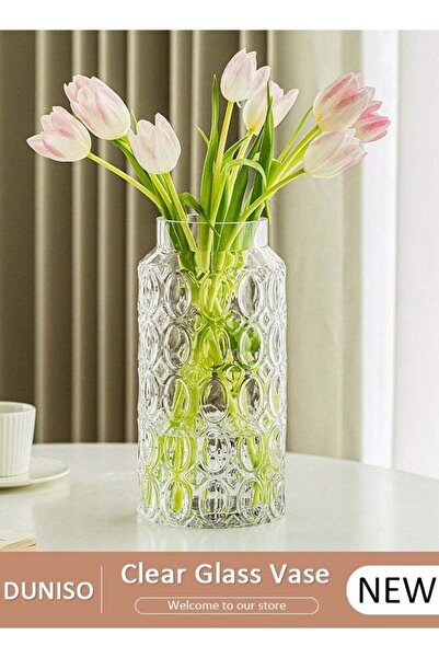 fun zone DUNISO Clear Glass Vase, Modern Decorative Vase, Large Irregular Shape Vintage Flower Vase