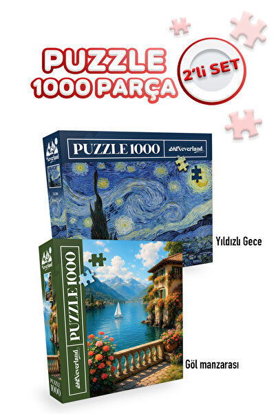 Neverland 2 ADET 1000 PARÇA PUZZLE- YILDIZLI GECE VE GÖL MANZARASI