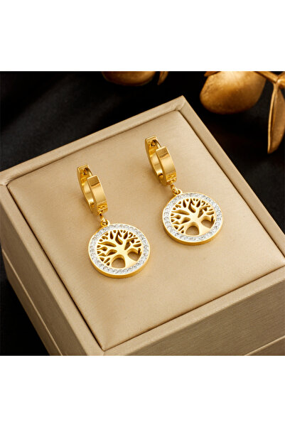 Choice E4891 XIYANIKE 316L Stainless Steel Golden Earrings Life Tree Round Pe...