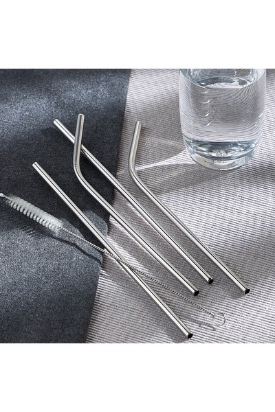 Generic مجموعة سيرو المكونة من 4 قطع من القش والمنظف المصنوع من الفولاذ المقاوم للصدأ