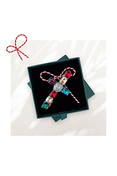 Pursehuit Broșă argintie, formă de cruce, cu șnur de mărțișor și cutie cadou,...