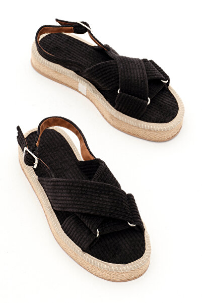 Tonny Black Women's Black Cream Cross-Strapped Ankle-Tied Straw Knit Sandals