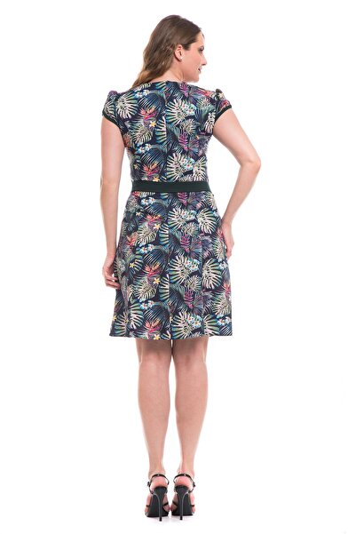 AD Fashion Multi-colored print wedge dress, accessorized with plain green cord at the waist 02R275i275 - 42 E