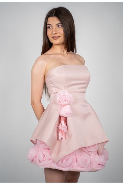 Misoria Rochie scurta trandafir organza roz
