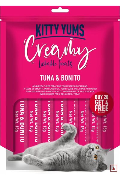 Kitty Yums مكافآت القطط الكريمية القابلة لللعق، تونة وبونيتو، 360 جم ​​(15 جم × 24 قطعة)