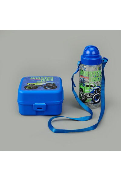 Renga Leya Erkek Çocuk Matara ve Beslenme Kutusu Seti - Mavi - 1 lt + 500 ml