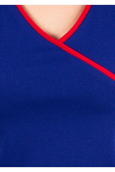 AD Fashion Rochie conica albastra cu linii rosii R417i0041 - 42 EU