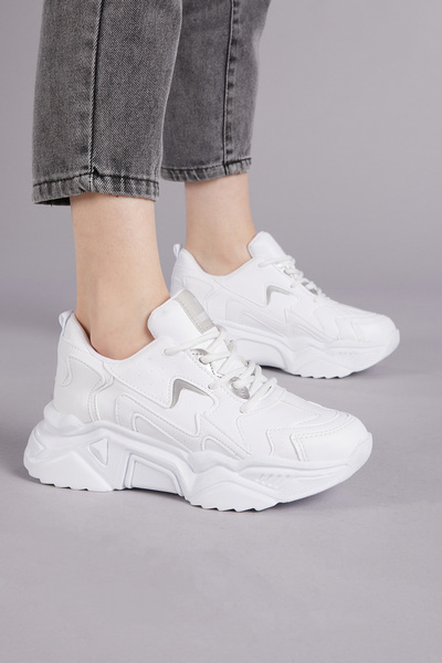 Tonny Black Women's White Comfortable Fit High Sole Lace-Up Sneakers