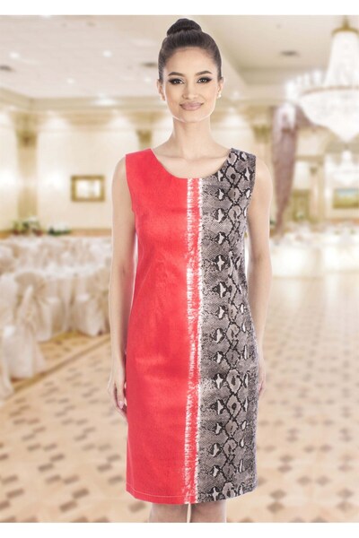 AD Fashion Red midi dress with black print R111i712 - 46 EU