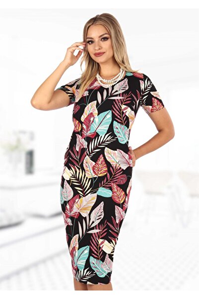 AD Fashion Multicolored leaf printed dress 56R2106i2106 - 44 EU