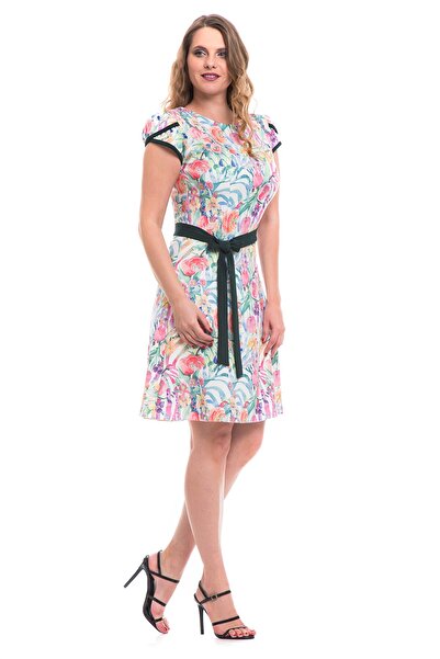 AD Fashion Multi-colored print wedge dress, accessorized with plain green cord at the waist 02R274i274 - 42 E