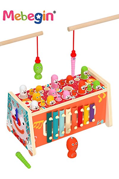 MEBEGIN ألعاب مونتيسوري الخشبية 7 في 1، لعبة لوحية واك-أ-مول مع إكسيليفون، لعبة صيد مع مهارات معرفية