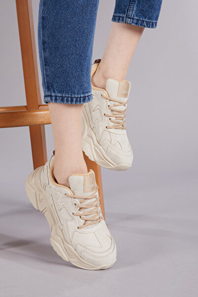 Tonny Black Pantofi sport cu șireturi, cu talpă înaltă, confortabili, crem, pentru femei