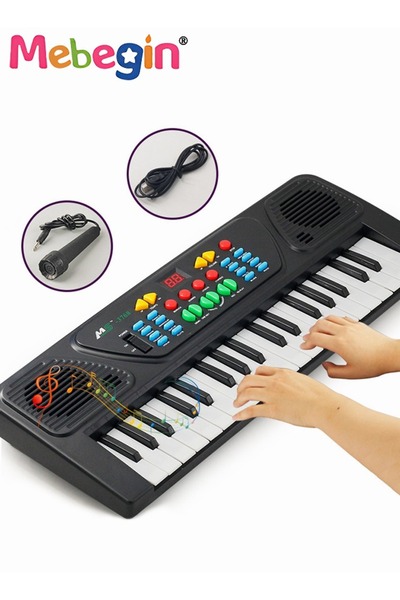 MEBEGIN لوحة مفاتيح بيانو 37 مفتاحًا مع ميكروفون للألعاب الموسيقية للأطفال من سن 3 إلى 4 سنوات مع شحن USB