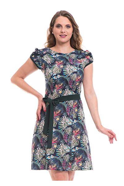 AD Fashion Multi-colored print wedge dress, accessorized with plain green cord at the waist 02R275i275 - 42 E