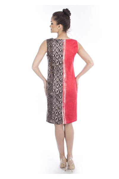 AD Fashion Red midi dress with black print R111i712 - 46 EU