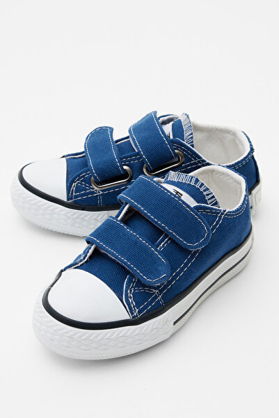 Tonny Black Çocuk Unisex Mavi Beyaz Kauçuk Taban Keten Cırtlı Spor Ayakkabı