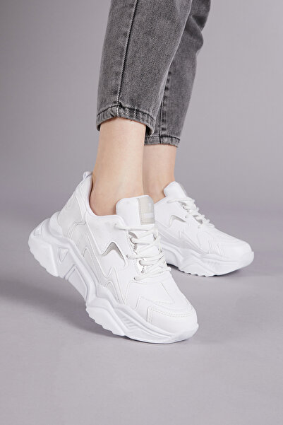 Tonny Black Women's White Comfortable Fit High Sole Lace-Up Sneakers