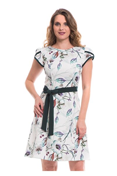 AD Fashion Multi-colored print wedge dress, accessorized with plain green cord at the waist 02R297i297 - 42 E