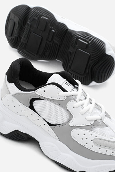 Tonny Black Kadın Gri Beyaz Rahat Kalıp Yüksek Taban Bağcıklı Spor Ayakkabı