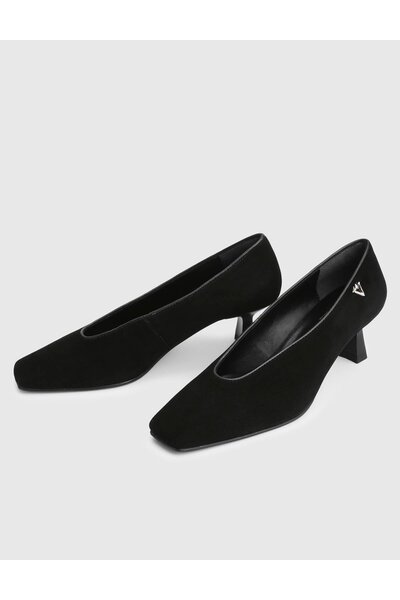 İLVİ Muna Genuine Suede Leather Black Women's Heeled Shoes